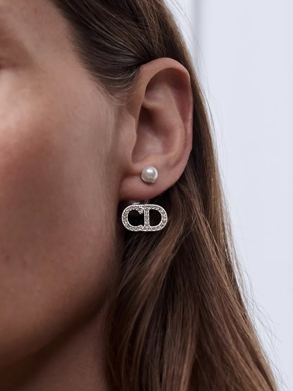 Dior Crystal and Pearl Earring Authentic